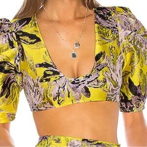 Camila coelho yellow floral crop top